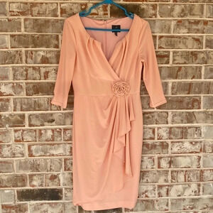 Adrianna Papell Peachy Pink Polyester Wrap Rosette Mother of the Bride Dress